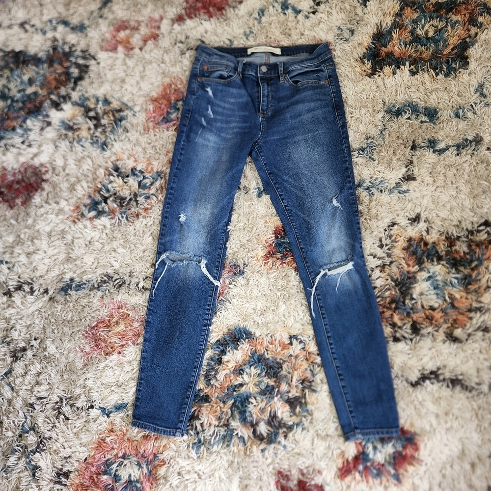 Gap True Skinny Ripped High Waisted Rise Jeans Dark Wash Boho Bohemian Denim - Picture 2 of 6